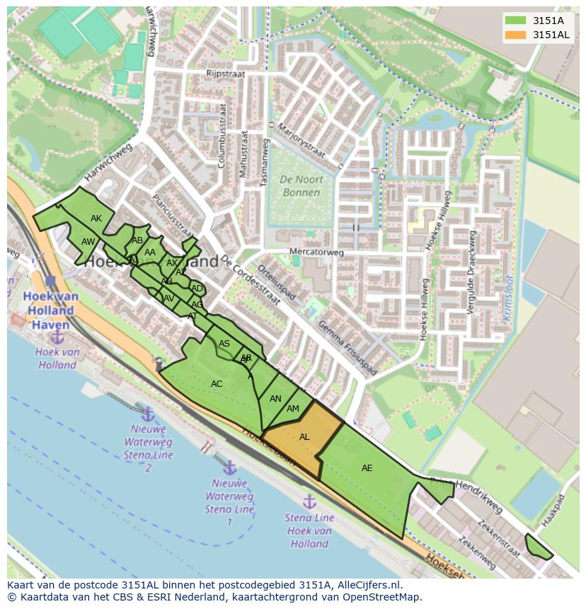 Afbeelding van het postcodegebied 3151 AL op de kaart.