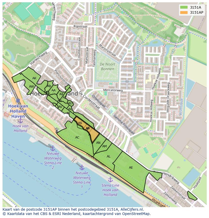 Afbeelding van het postcodegebied 3151 AP op de kaart.