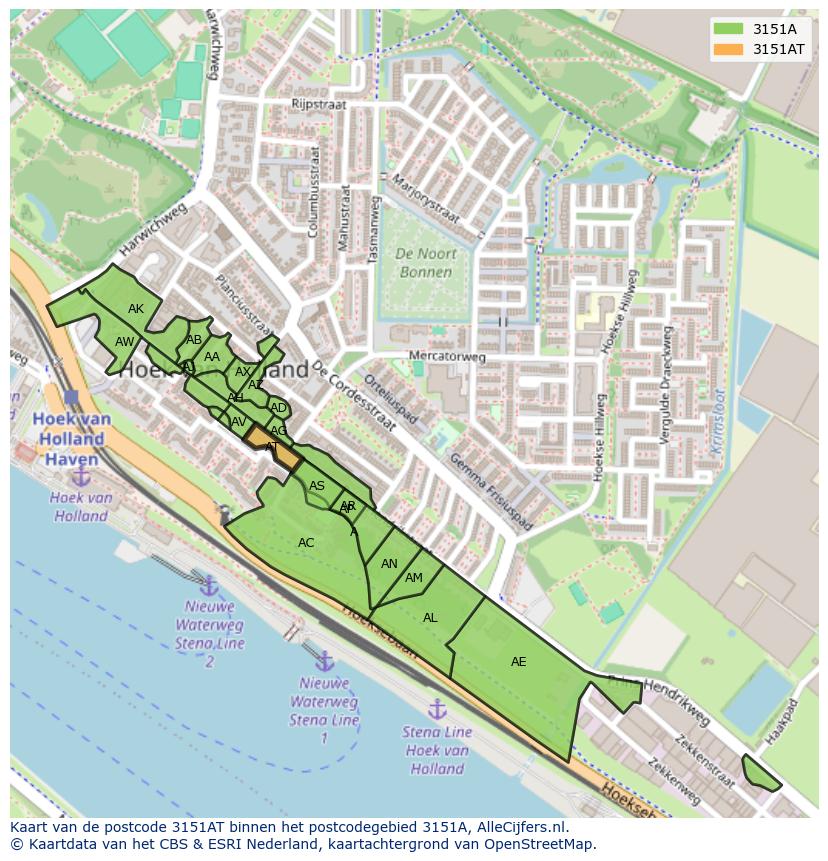 Afbeelding van het postcodegebied 3151 AT op de kaart.
