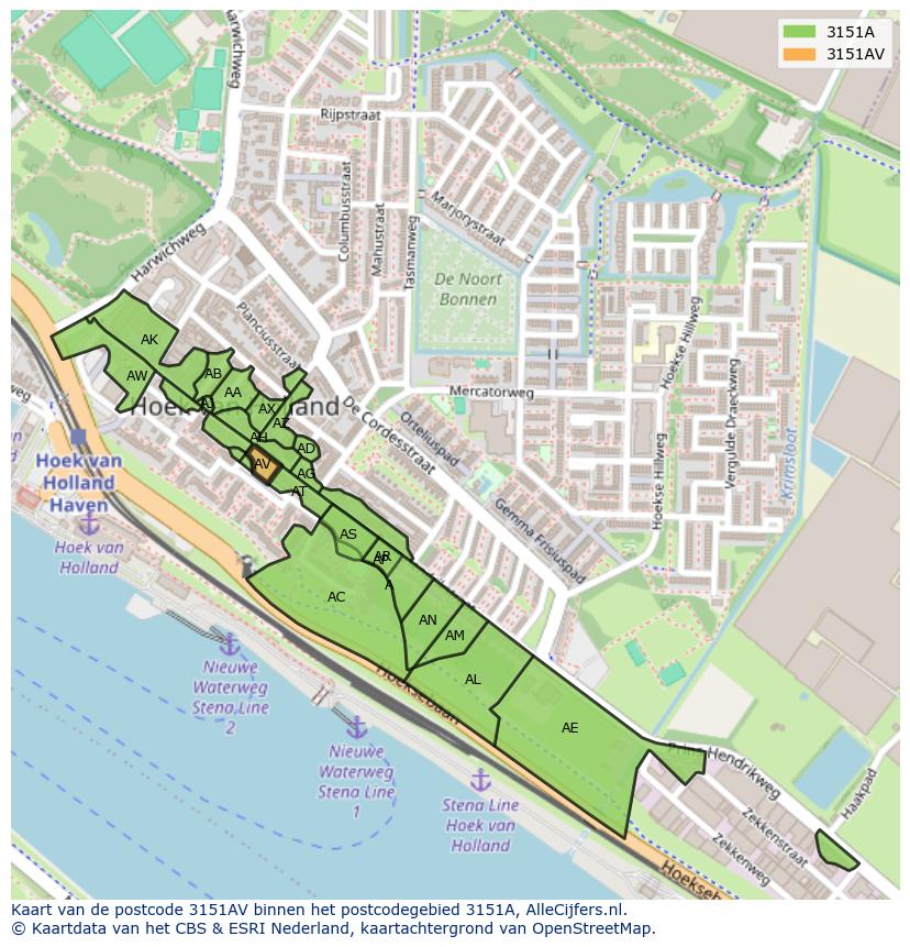 Afbeelding van het postcodegebied 3151 AV op de kaart.