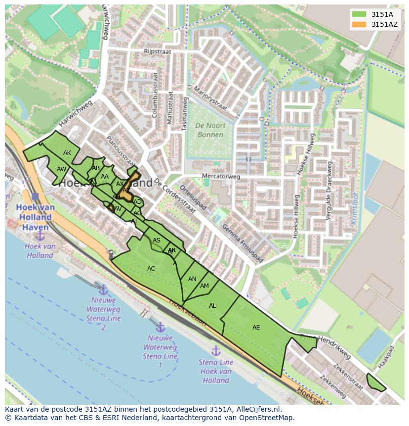 Afbeelding van het postcodegebied 3151 AZ op de kaart.