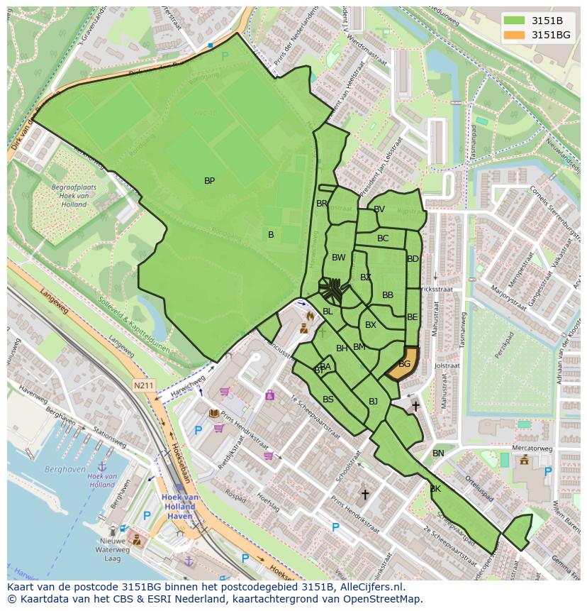 Afbeelding van het postcodegebied 3151 BG op de kaart.
