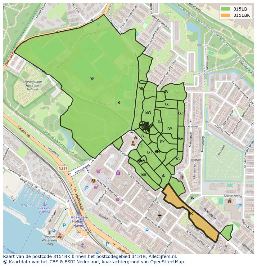 Afbeelding van het postcodegebied 3151 BK op de kaart.