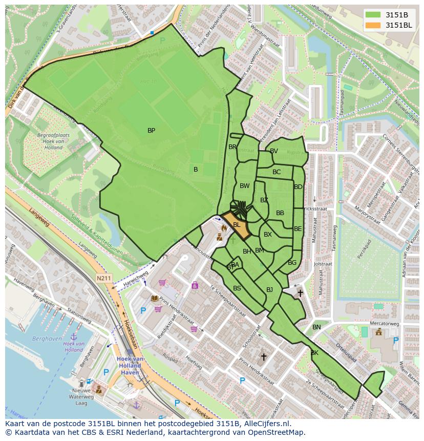 Afbeelding van het postcodegebied 3151 BL op de kaart.