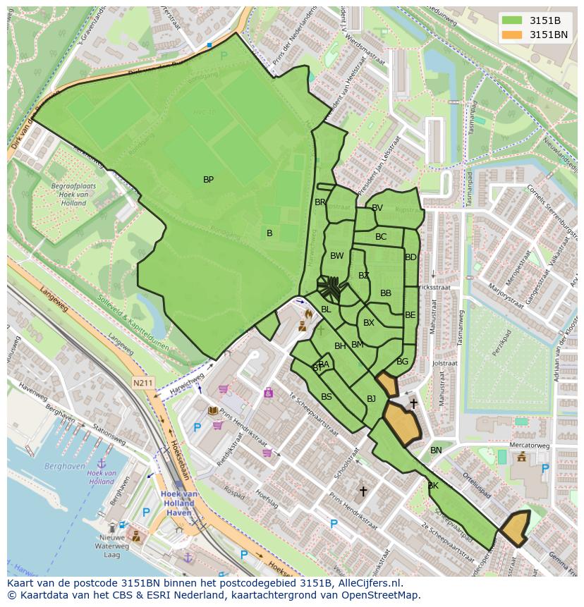 Afbeelding van het postcodegebied 3151 BN op de kaart.