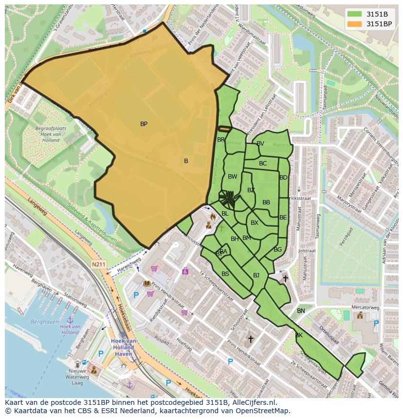 Afbeelding van het postcodegebied 3151 BP op de kaart.