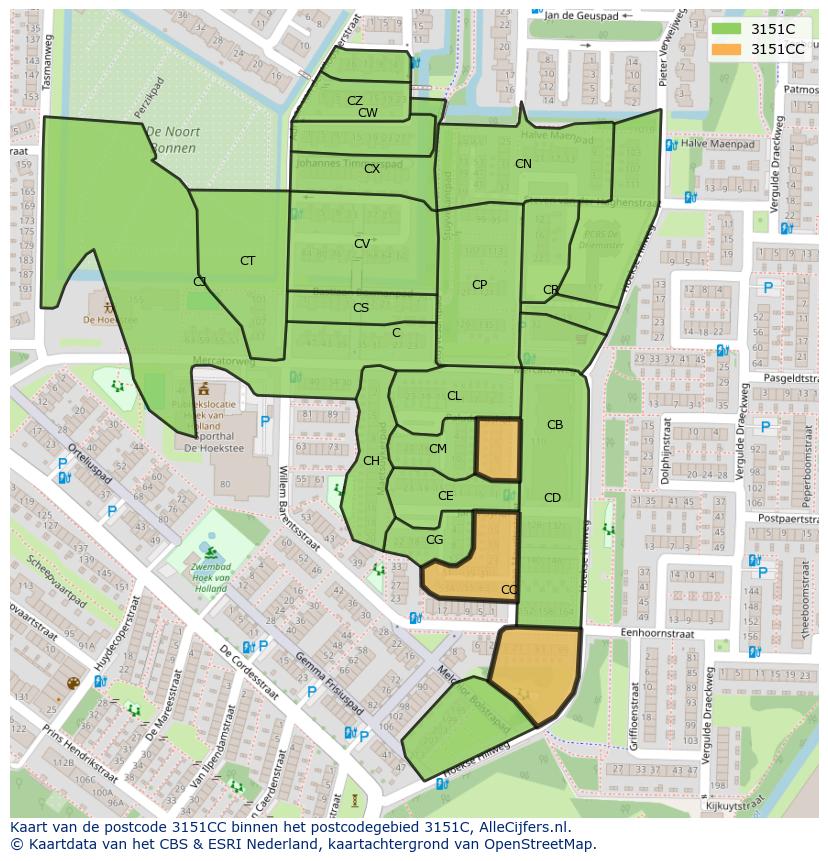 Afbeelding van het postcodegebied 3151 CC op de kaart.