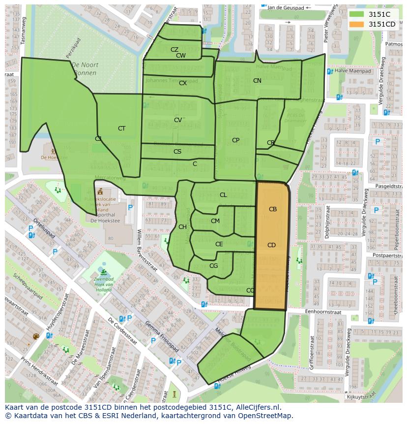 Afbeelding van het postcodegebied 3151 CD op de kaart.