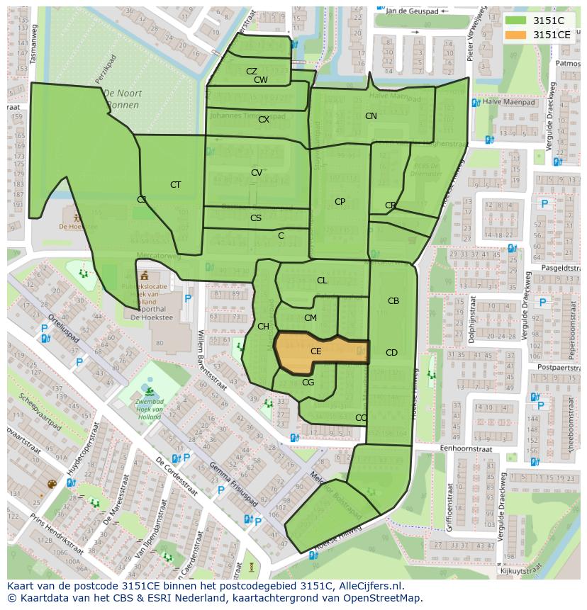 Afbeelding van het postcodegebied 3151 CE op de kaart.