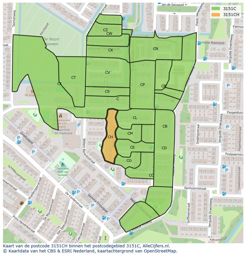 Afbeelding van het postcodegebied 3151 CH op de kaart.