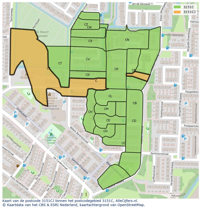 Afbeelding van het postcodegebied 3151 CJ op de kaart.