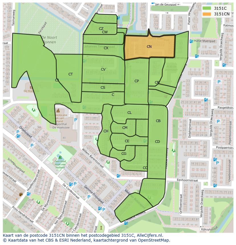 Afbeelding van het postcodegebied 3151 CN op de kaart.