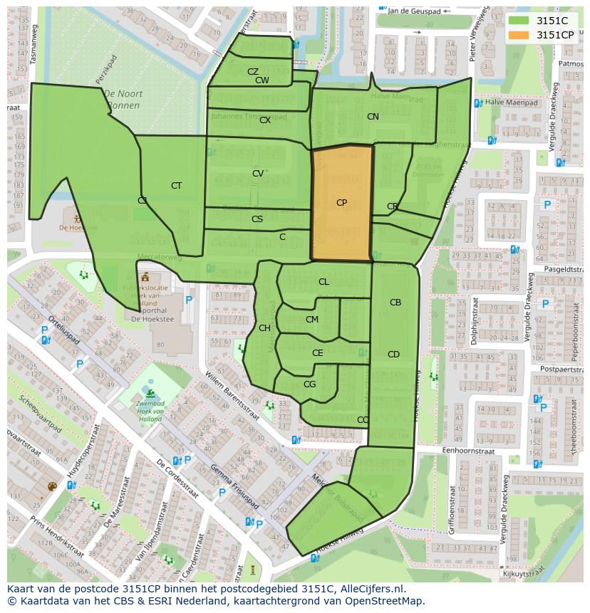Afbeelding van het postcodegebied 3151 CP op de kaart.