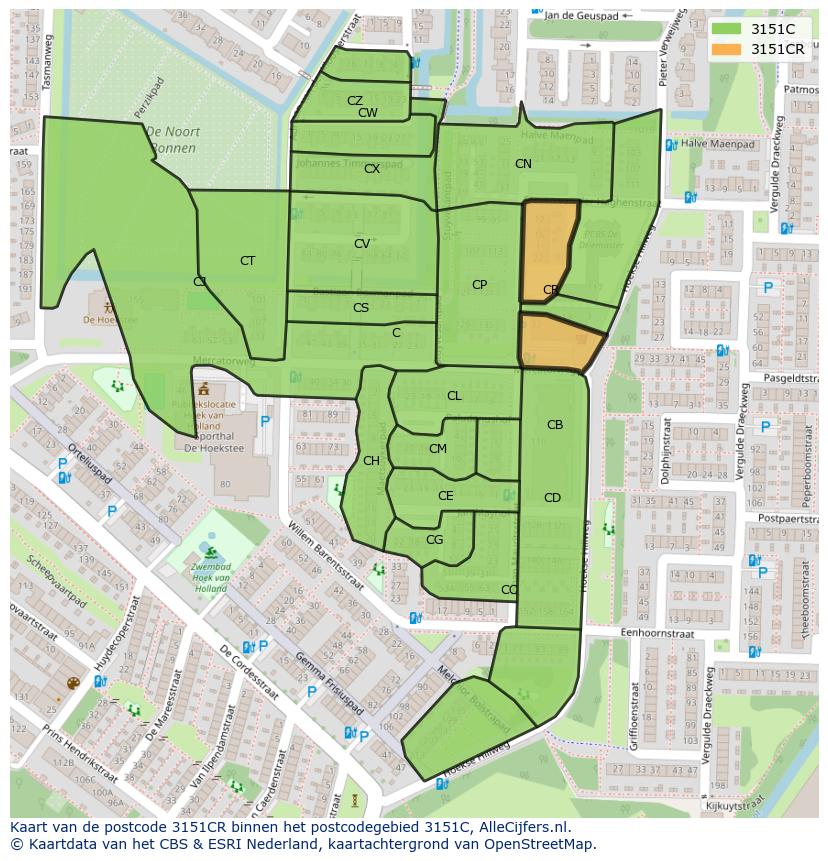 Afbeelding van het postcodegebied 3151 CR op de kaart.