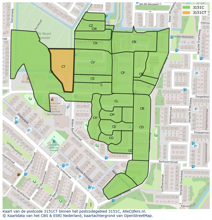 Afbeelding van het postcodegebied 3151 CT op de kaart.