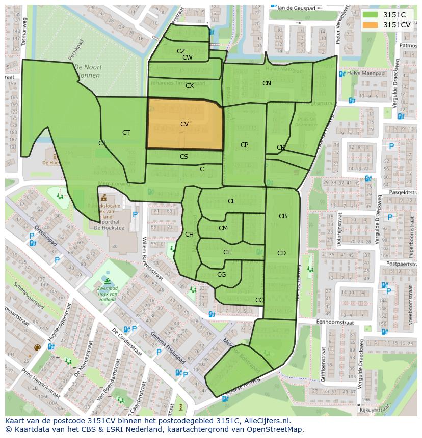 Afbeelding van het postcodegebied 3151 CV op de kaart.