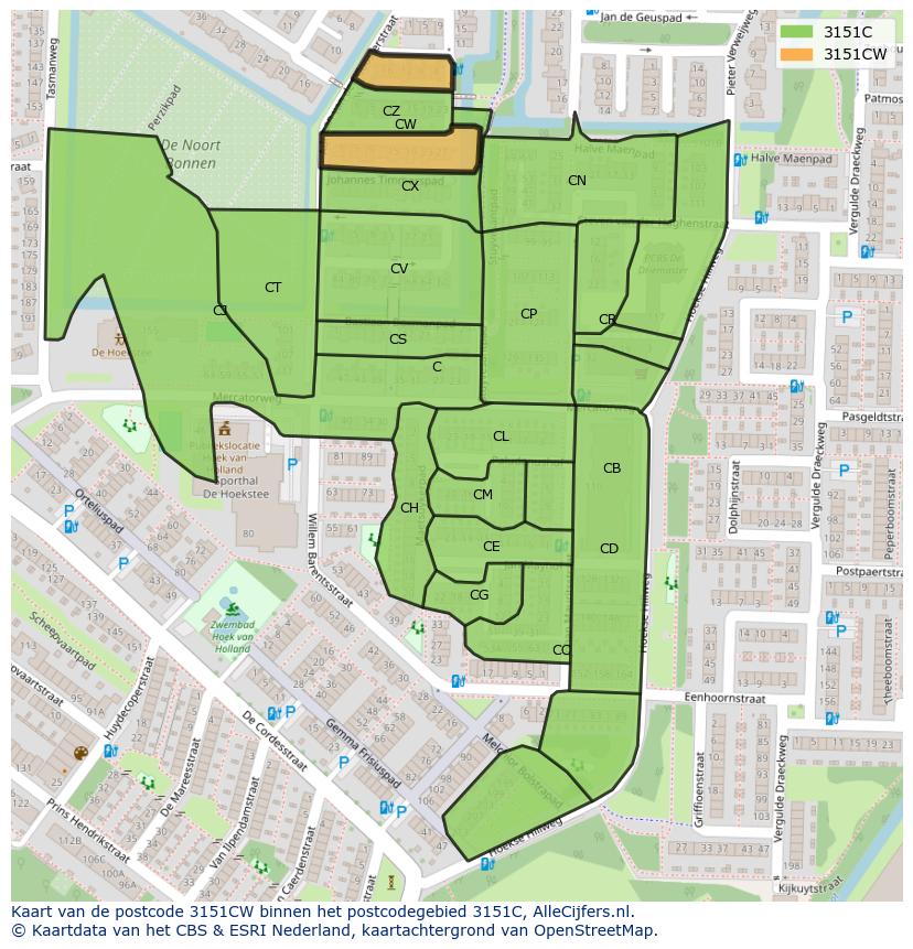 Afbeelding van het postcodegebied 3151 CW op de kaart.
