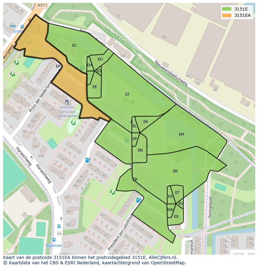 Afbeelding van het postcodegebied 3151 EA op de kaart.