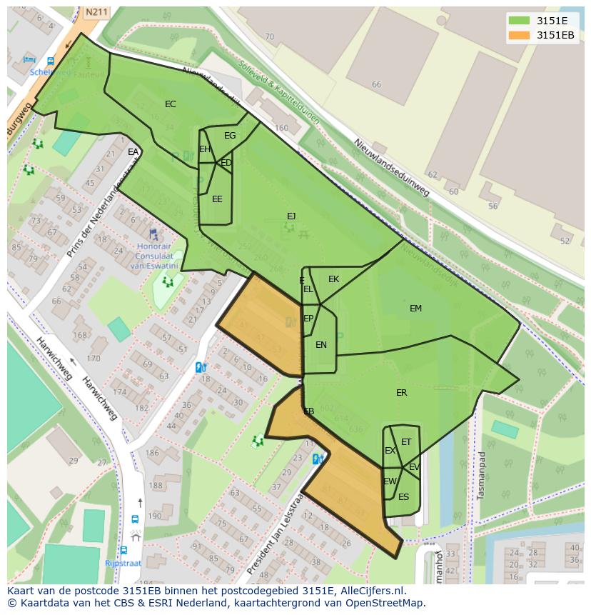 Afbeelding van het postcodegebied 3151 EB op de kaart.