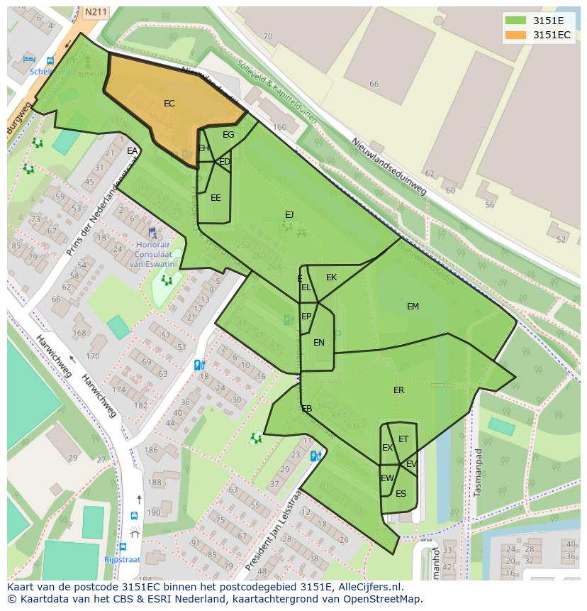 Afbeelding van het postcodegebied 3151 EC op de kaart.