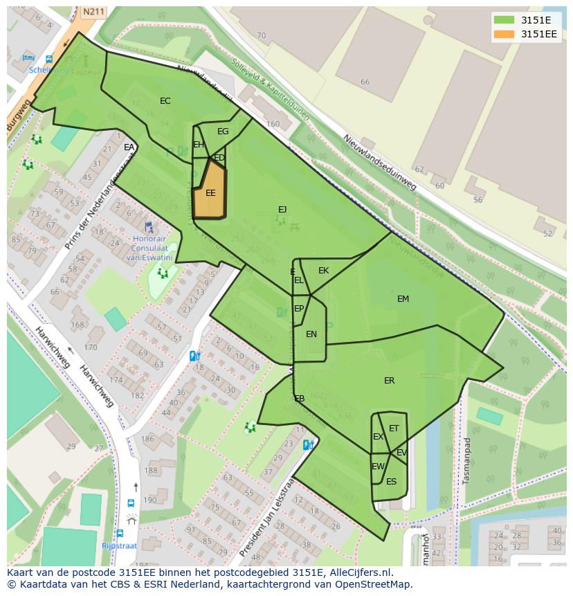 Afbeelding van het postcodegebied 3151 EE op de kaart.