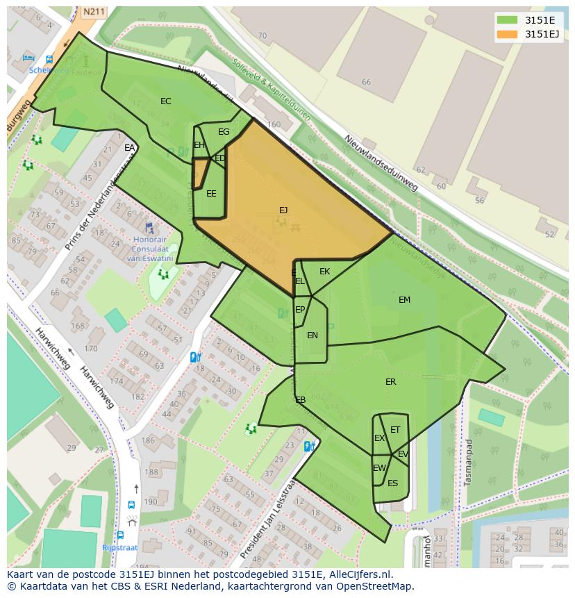 Afbeelding van het postcodegebied 3151 EJ op de kaart.