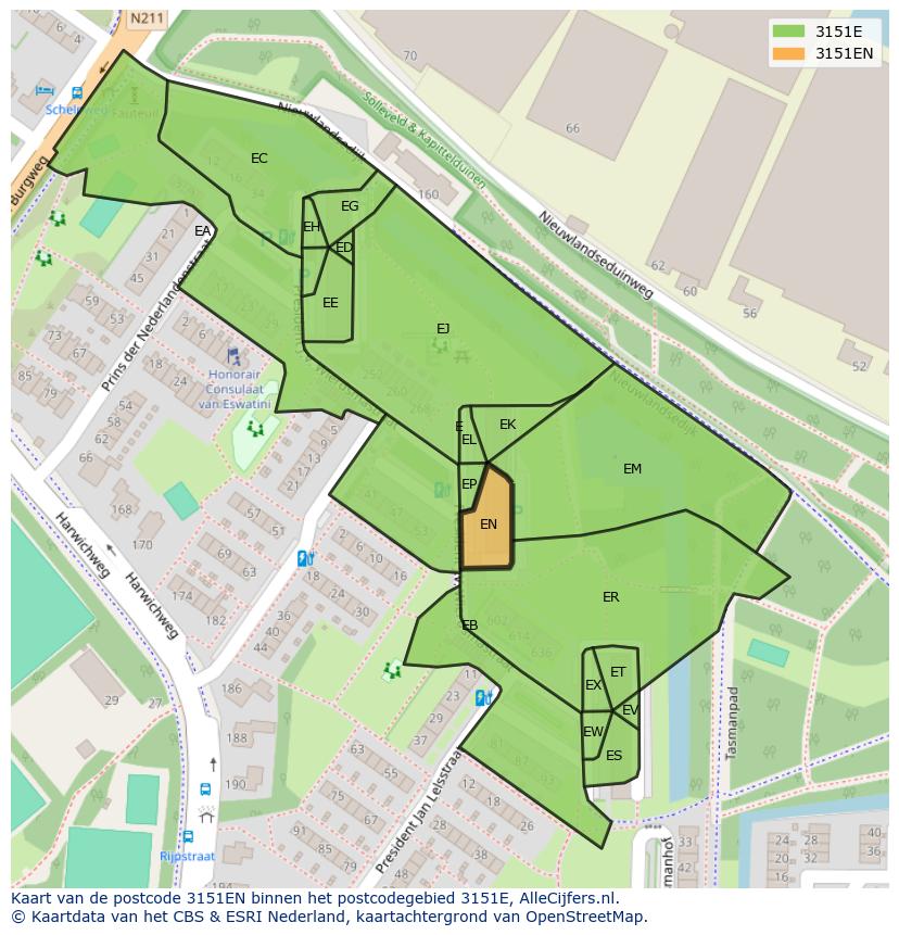 Afbeelding van het postcodegebied 3151 EN op de kaart.