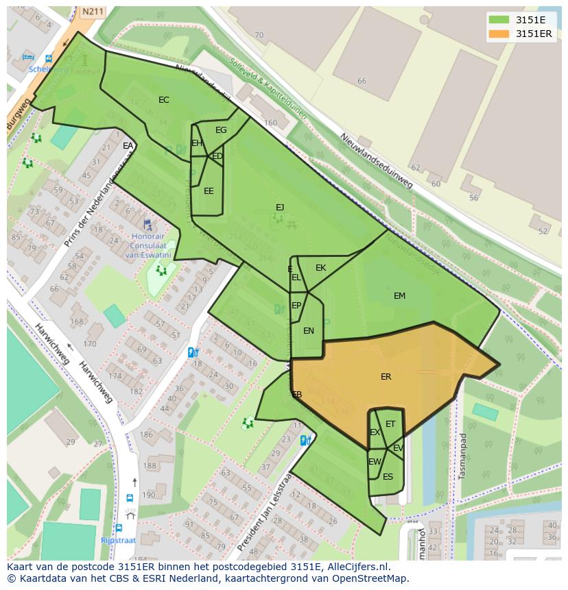 Afbeelding van het postcodegebied 3151 ER op de kaart.