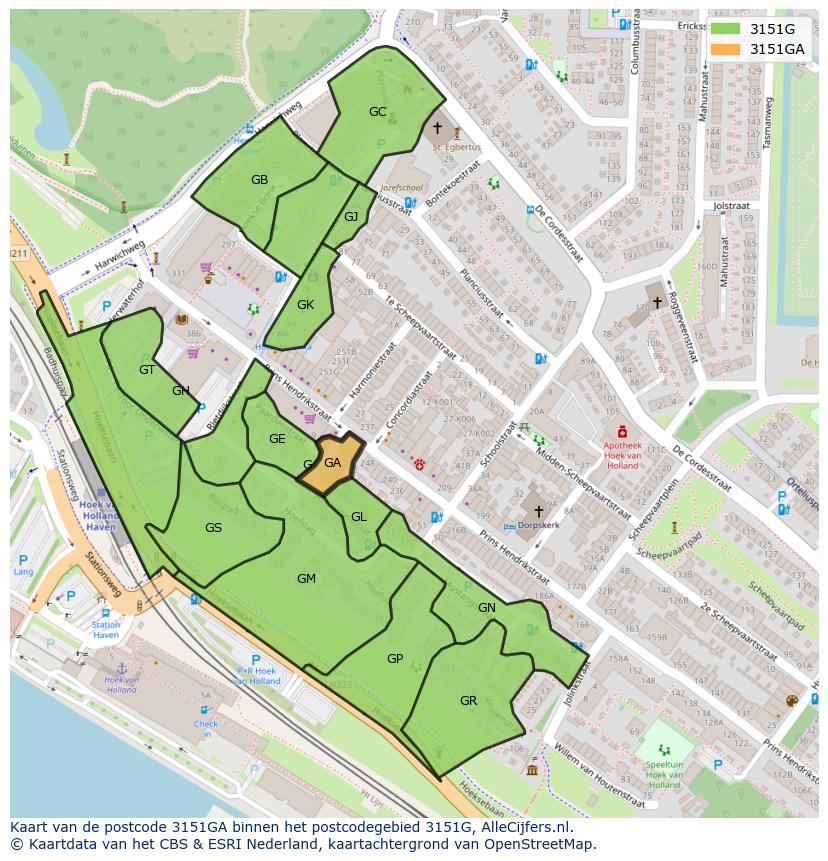 Afbeelding van het postcodegebied 3151 GA op de kaart.