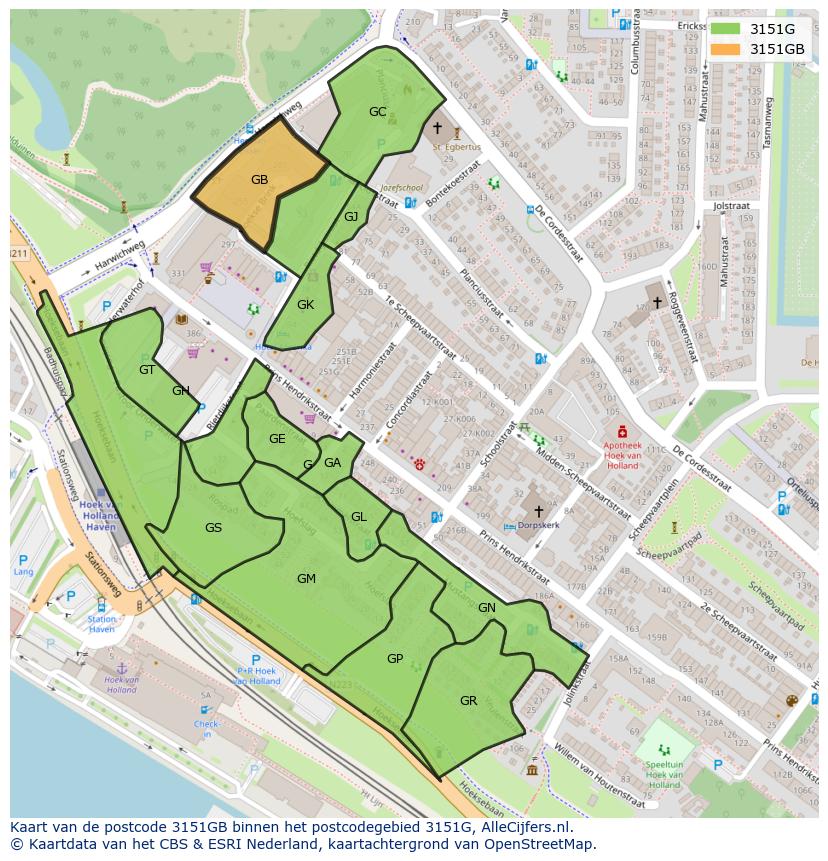 Afbeelding van het postcodegebied 3151 GB op de kaart.