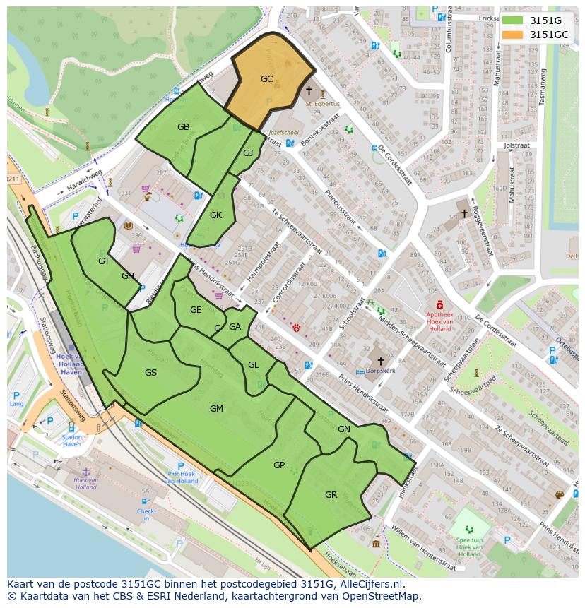 Afbeelding van het postcodegebied 3151 GC op de kaart.