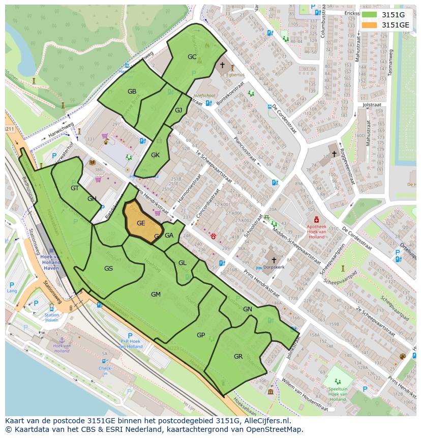Afbeelding van het postcodegebied 3151 GE op de kaart.