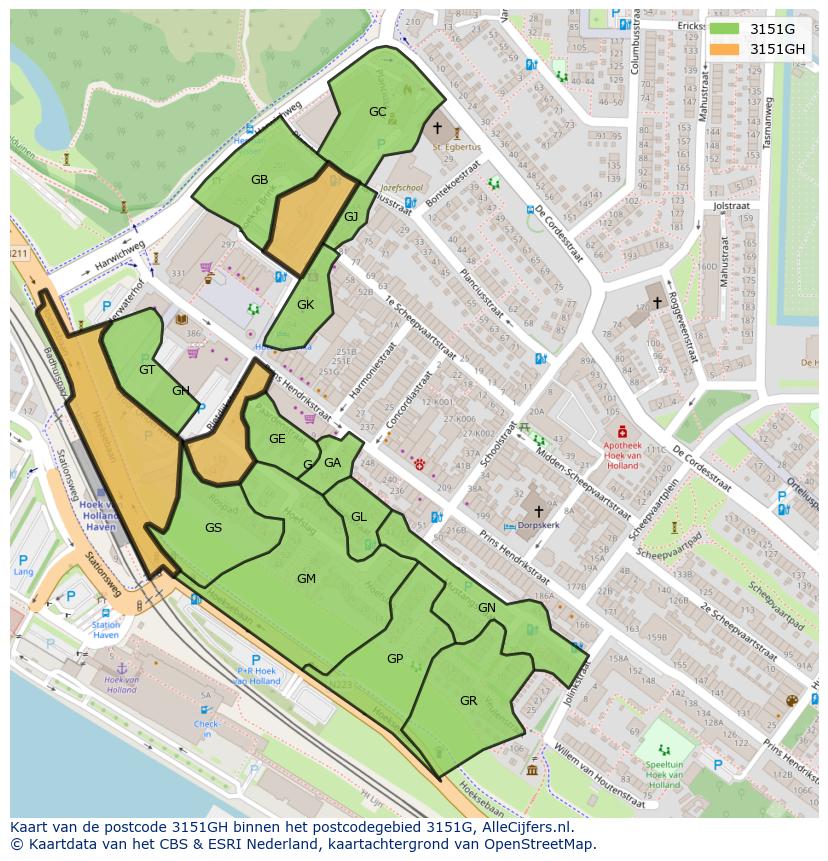 Afbeelding van het postcodegebied 3151 GH op de kaart.