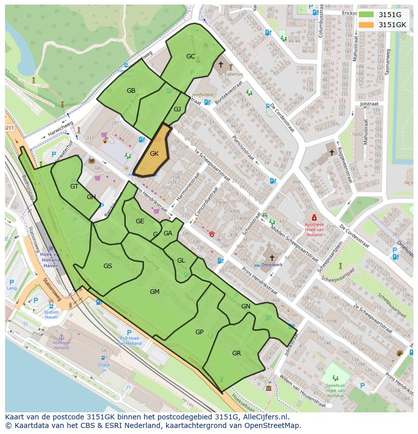 Afbeelding van het postcodegebied 3151 GK op de kaart.