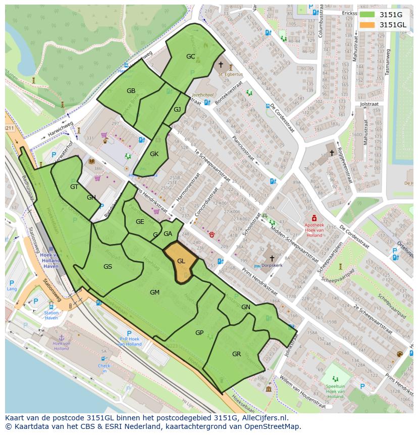 Afbeelding van het postcodegebied 3151 GL op de kaart.