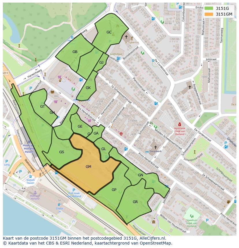 Afbeelding van het postcodegebied 3151 GM op de kaart.
