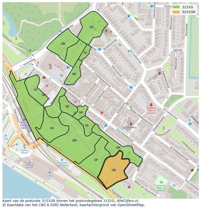 Afbeelding van het postcodegebied 3151 GR op de kaart.