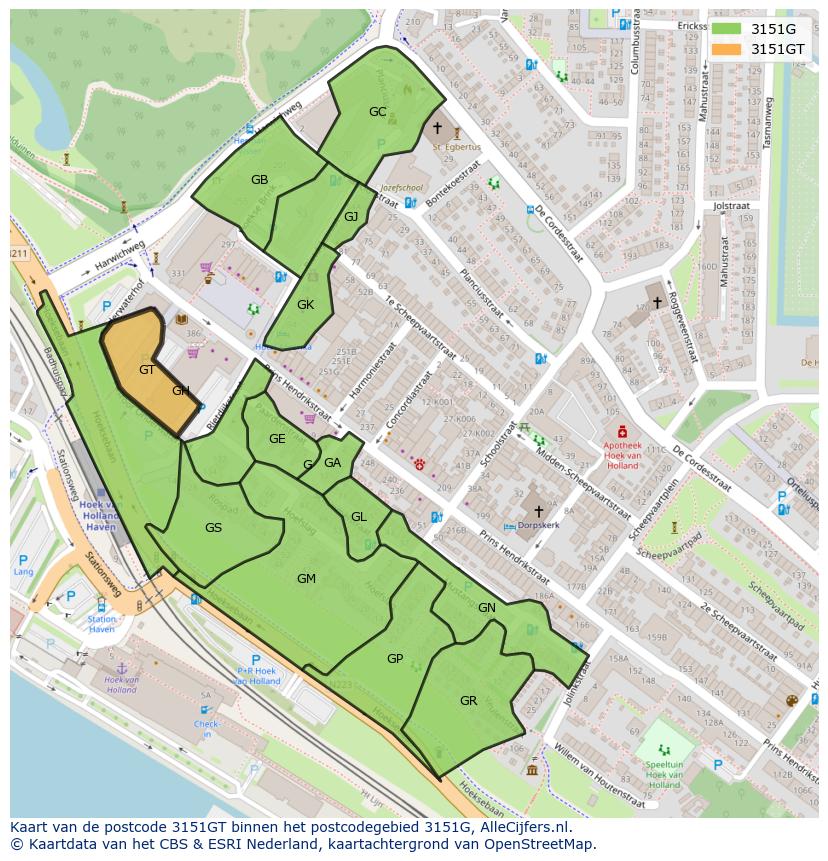 Afbeelding van het postcodegebied 3151 GT op de kaart.