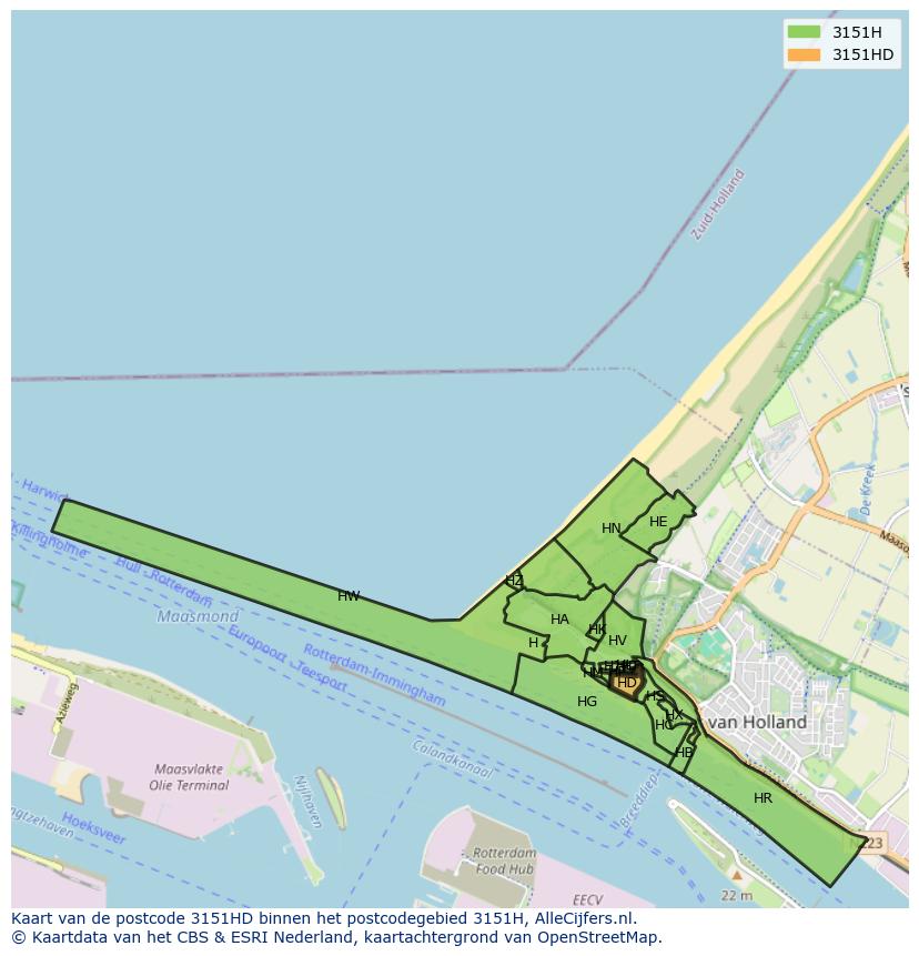 Afbeelding van het postcodegebied 3151 HD op de kaart.