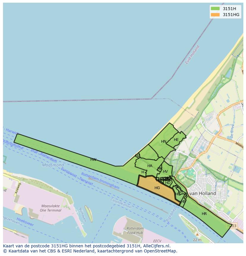 Afbeelding van het postcodegebied 3151 HG op de kaart.