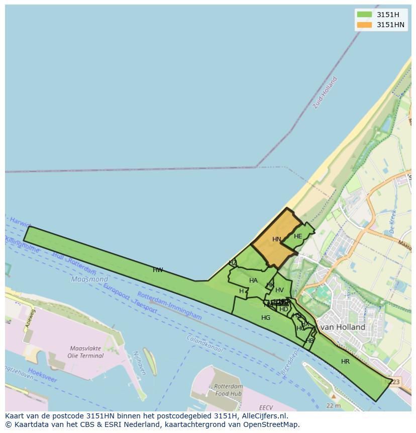 Afbeelding van het postcodegebied 3151 HN op de kaart.