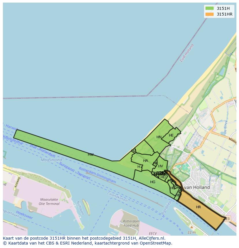 Afbeelding van het postcodegebied 3151 HR op de kaart.