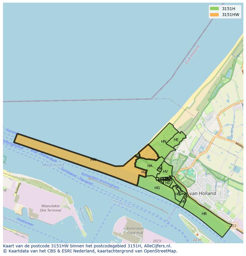Afbeelding van het postcodegebied 3151 HW op de kaart.