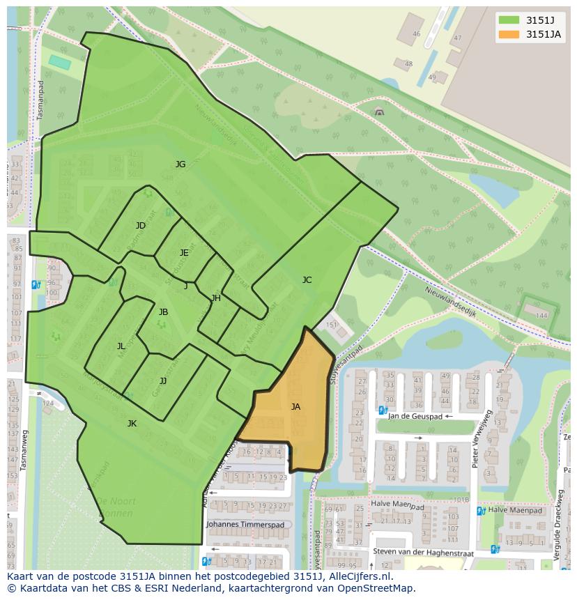Afbeelding van het postcodegebied 3151 JA op de kaart.