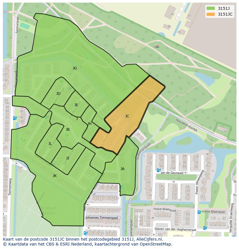 Afbeelding van het postcodegebied 3151 JC op de kaart.