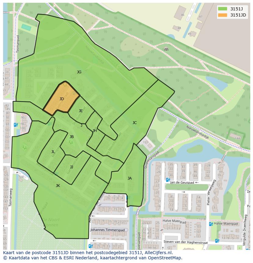 Afbeelding van het postcodegebied 3151 JD op de kaart.