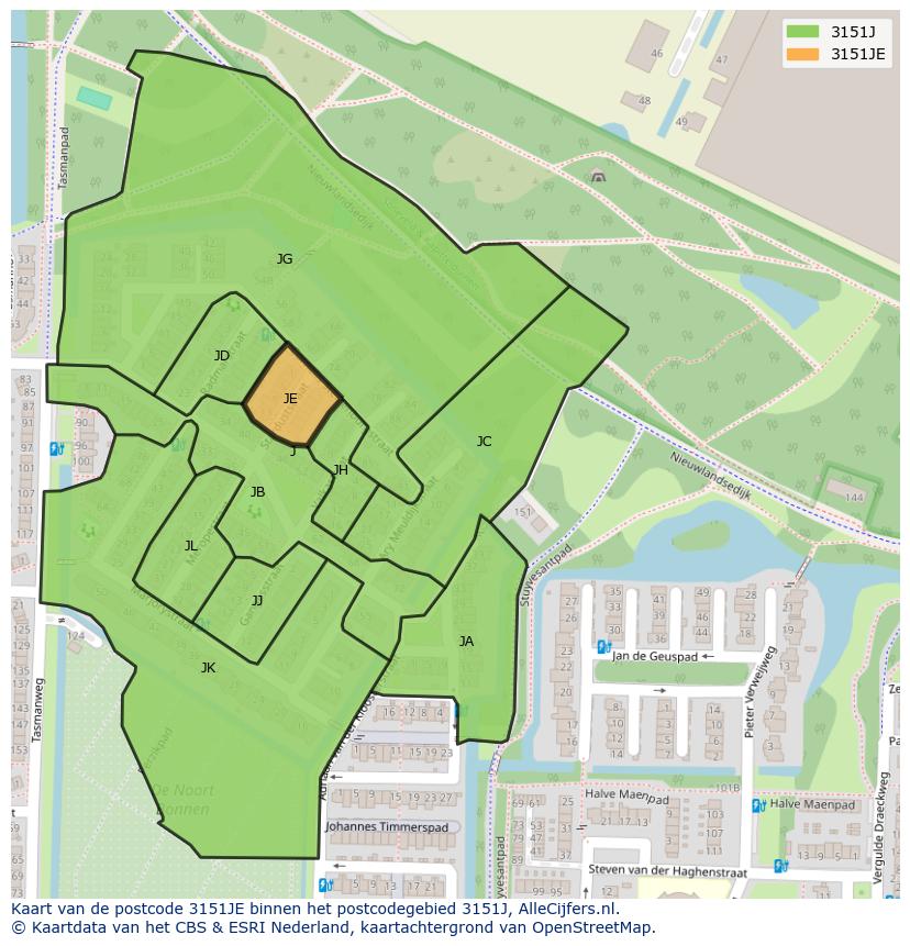 Afbeelding van het postcodegebied 3151 JE op de kaart.