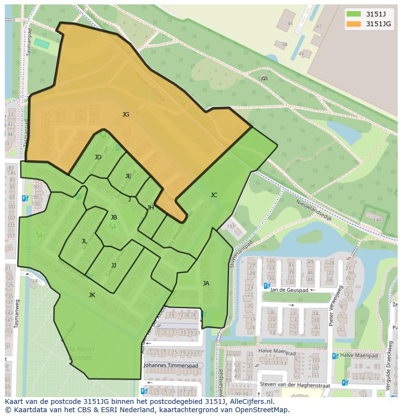 Afbeelding van het postcodegebied 3151 JG op de kaart.