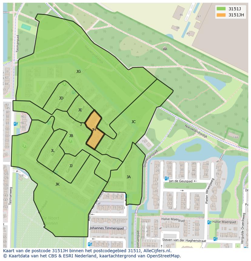 Afbeelding van het postcodegebied 3151 JH op de kaart.