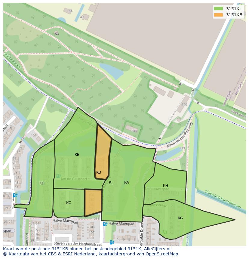 Afbeelding van het postcodegebied 3151 KB op de kaart.